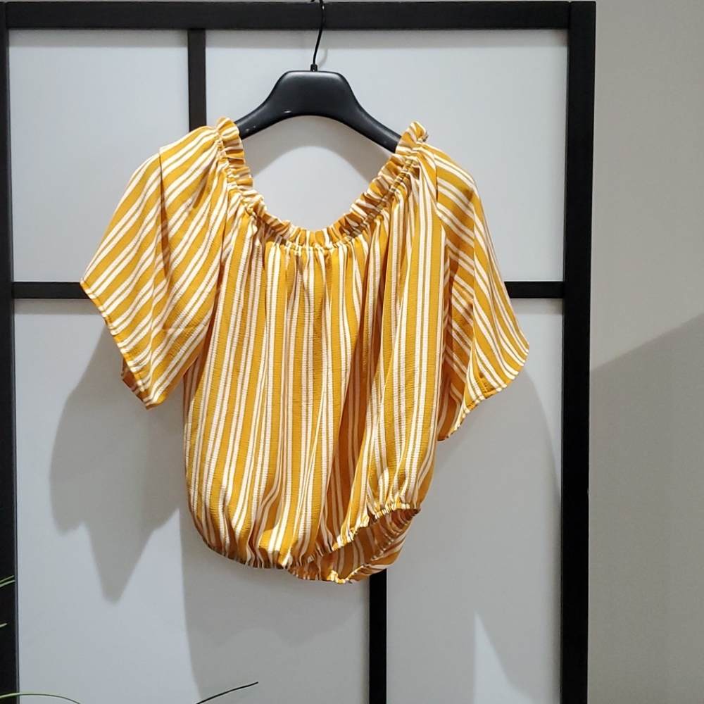 Yellow and white stripes top